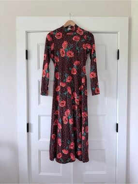 READ Free People Red Floral Leopard Rust Long-Sleeve Midi Maxi Dress XS